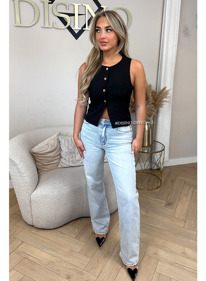 BLACK - 'YARA TOP' - PREMIUM QUALITY GILET TOP