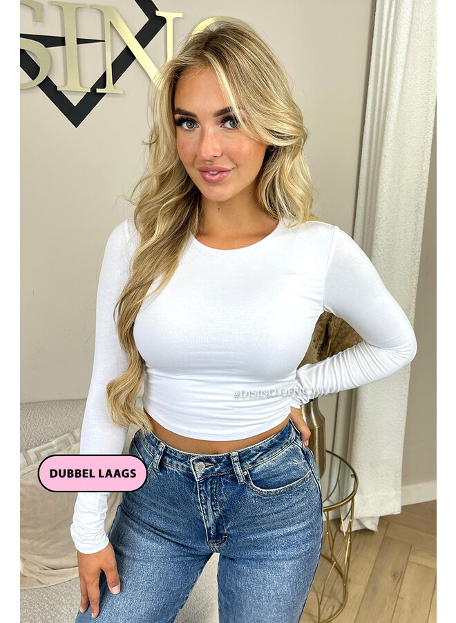 WHITE - 'BECKY' - PERFECT LONG SLEEVE CROP TOP