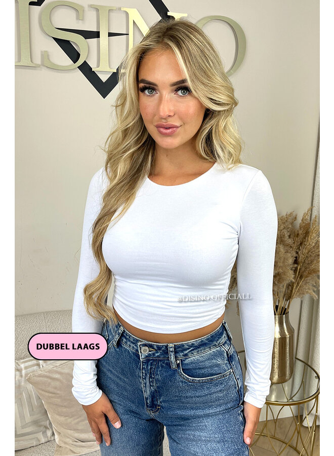 WHITE - 'BECKY' - PERFECT LONG SLEEVE CROP TOP