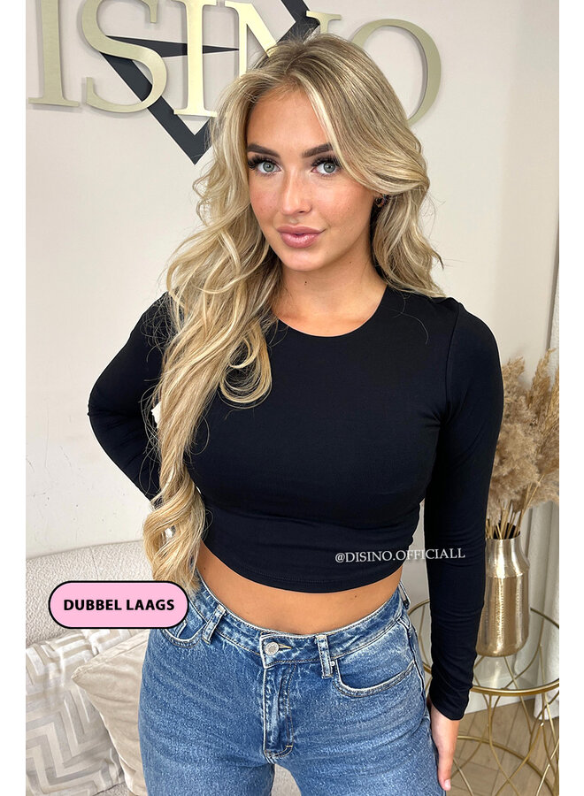 BLACK - 'BECKY' - PERFECT LONG SLEEVE CROP TOP