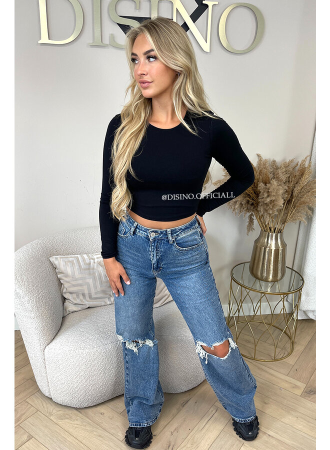 BLACK - 'BECKY' - PERFECT LONG SLEEVE CROP TOP