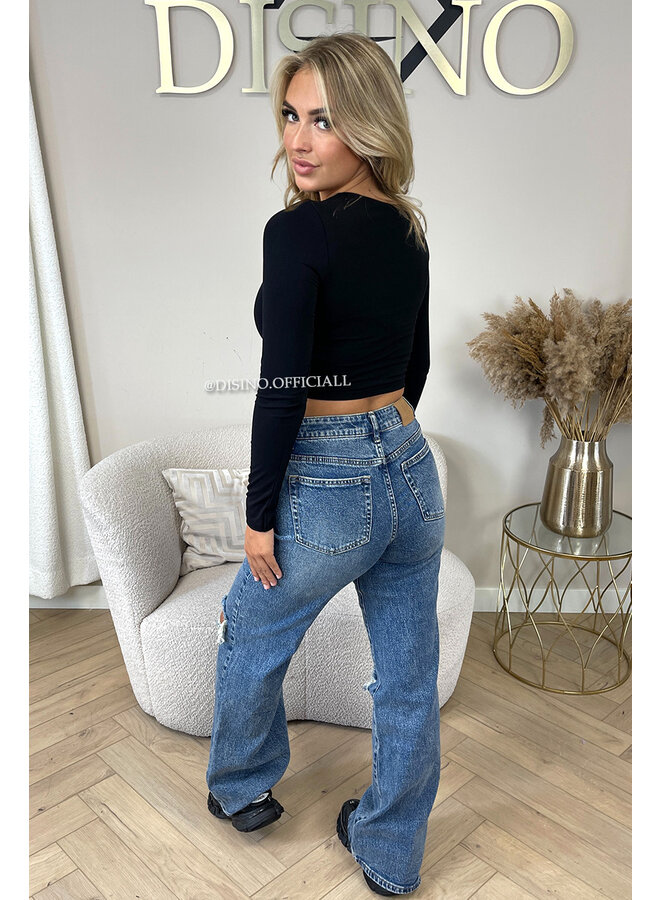 BLACK - 'BECKY' - PERFECT LONG SLEEVE CROP TOP
