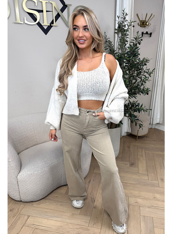 BEIGE - 'CAÏRO JEANS' - SUPER STRETCH HIGH WAIST WIDE LEG JEANS