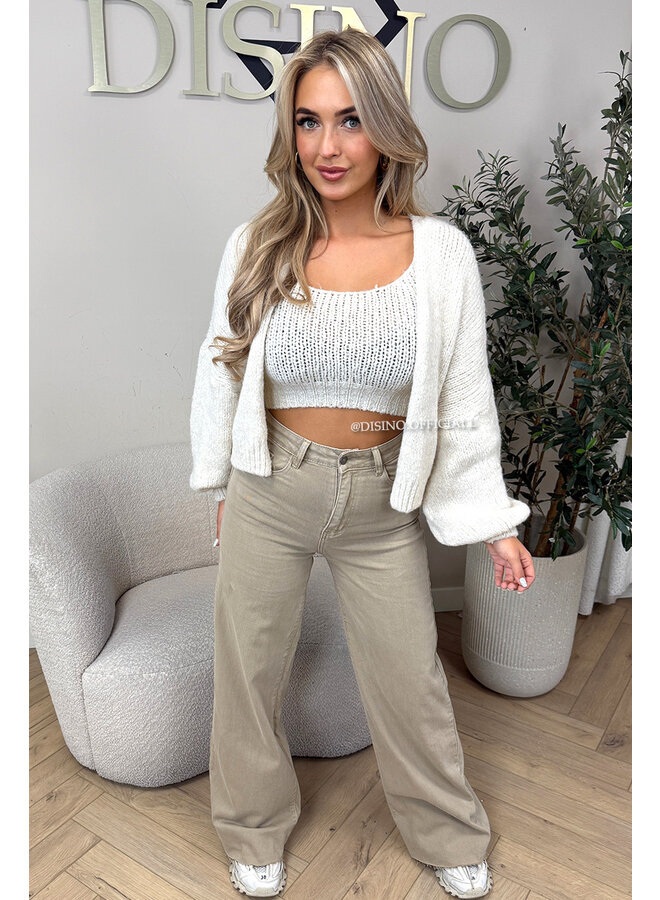 BEIGE - 'CAÏRO JEANS' - SUPER STRETCH HIGH WAIST WIDE LEG JEANS