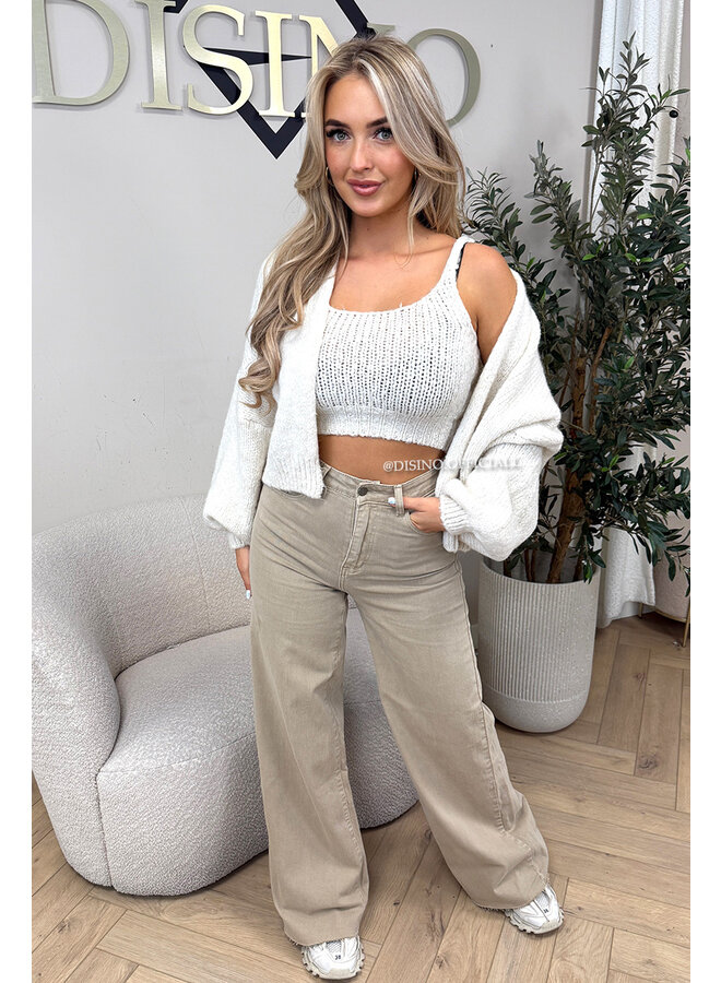 BEIGE - 'CAÏRO JEANS' - SUPER STRETCH HIGH WAIST WIDE LEG JEANS