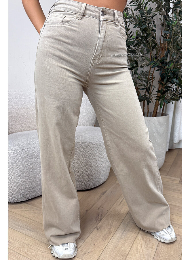 BEIGE - 'CAÏRO JEANS' - SUPER STRETCH HIGH WAIST WIDE LEG JEANS