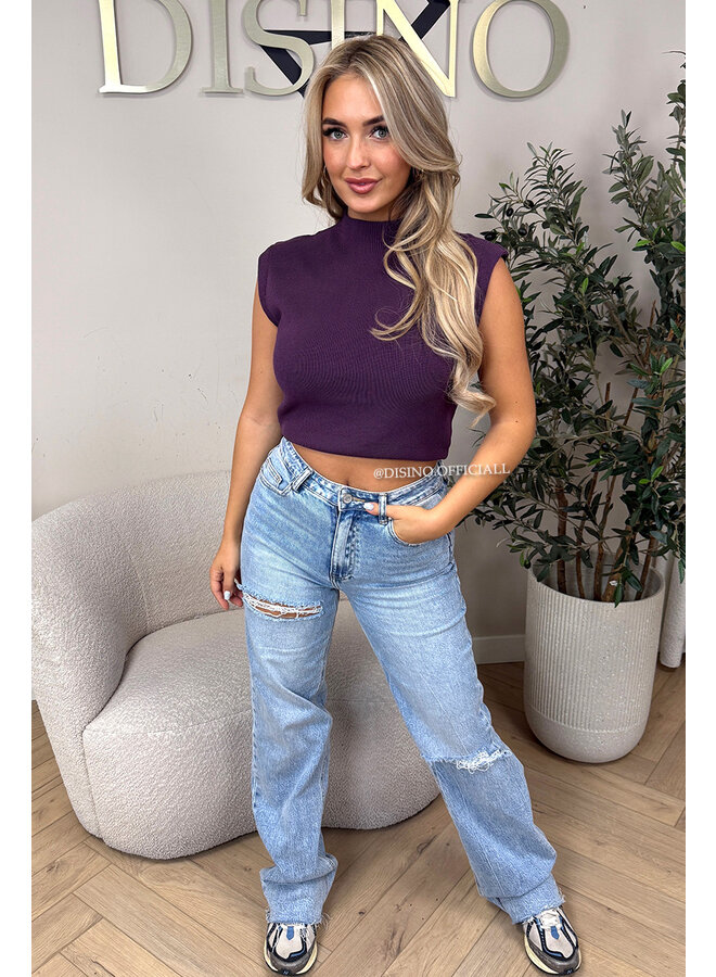 PURPLE - 'CLEO' - BOYFRIEND PUFF SHOULDER TOP