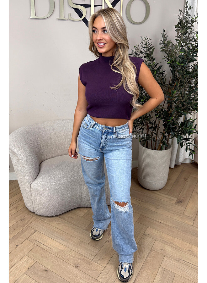 PURPLE - 'CLEO' - BOYFRIEND PUFF SHOULDER TOP