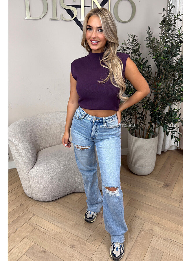 PURPLE - 'CLEO' - BOYFRIEND PUFF SHOULDER TOP