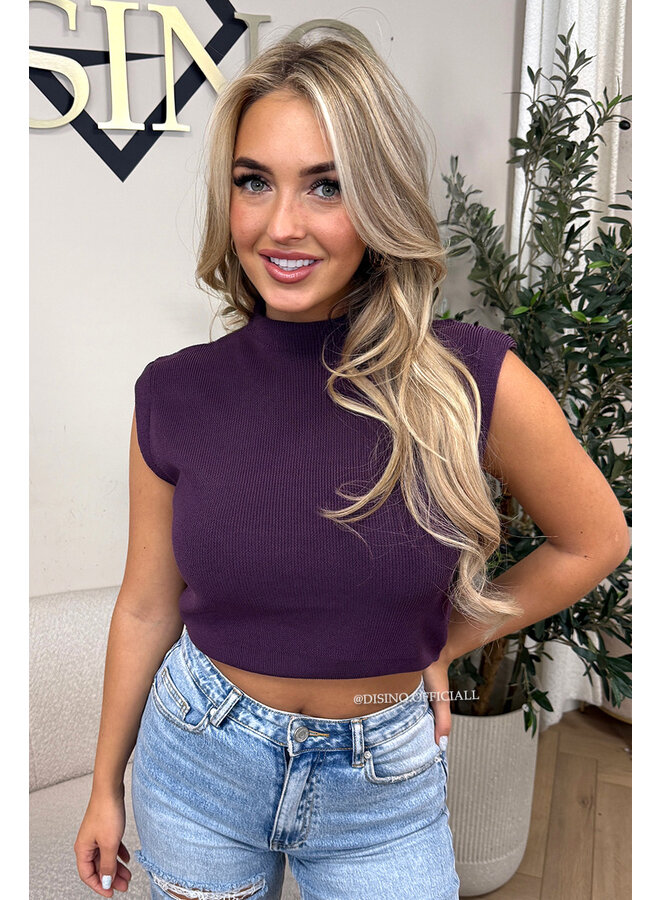 PURPLE - 'CLEO' - BOYFRIEND PUFF SHOULDER TOP