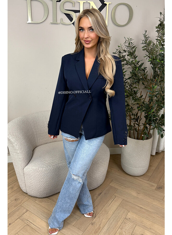 NAVY BLUE - 'VIVIENNE BLAZER' - PREMIUM QUALITY ASYMMETRIC BLAZER