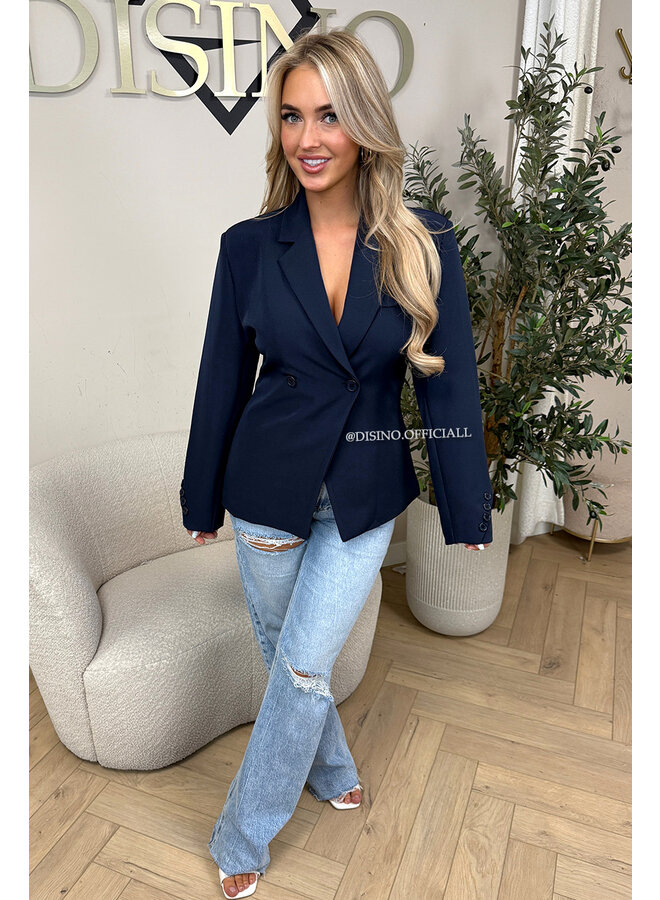 NAVY BLUE - 'VIVIENNE BLAZER' - PREMIUM QUALITY ASYMMETRIC BLAZER
