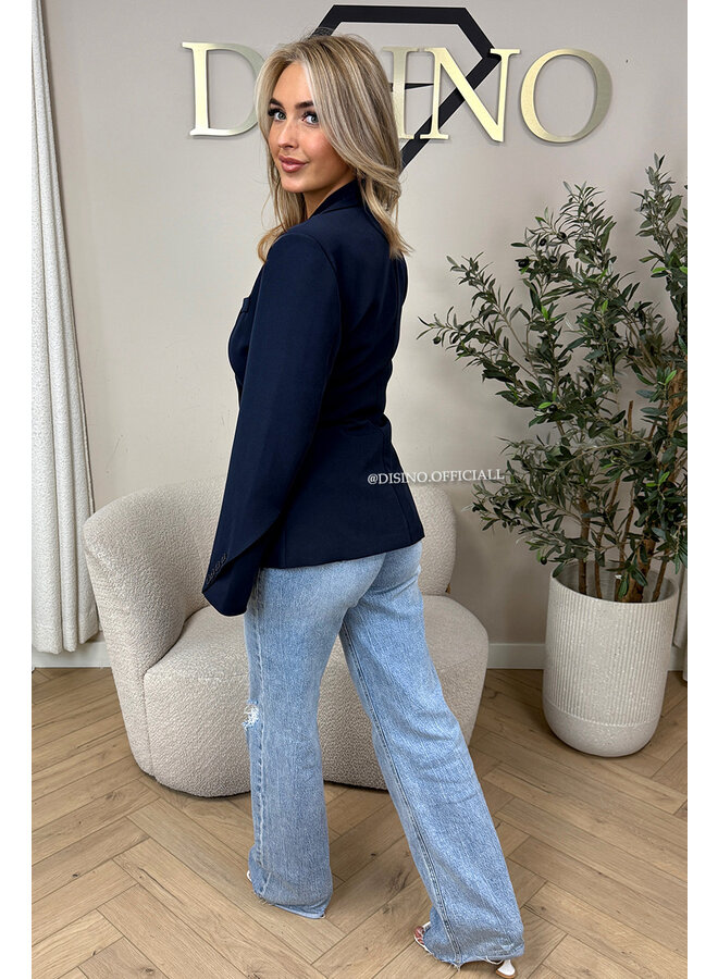 NAVY BLUE - 'VIVIENNE BLAZER' - PREMIUM QUALITY ASYMMETRIC BLAZER