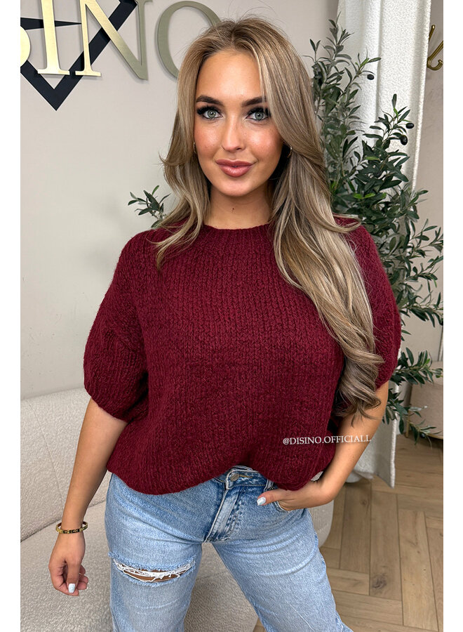 BORDEAUX - 'SOPHIA SHORT SLEEVE' - OVERSIZED PREMIUM QUALITY SHORT SLEEVE KNIT