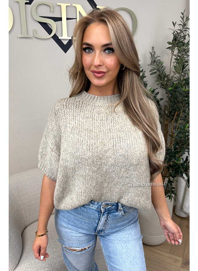 BEIGE - 'SOPHIA SHORT SLEEVE' - OVERSIZED PREMIUM QUALITY SHORT SLEEVE KNIT