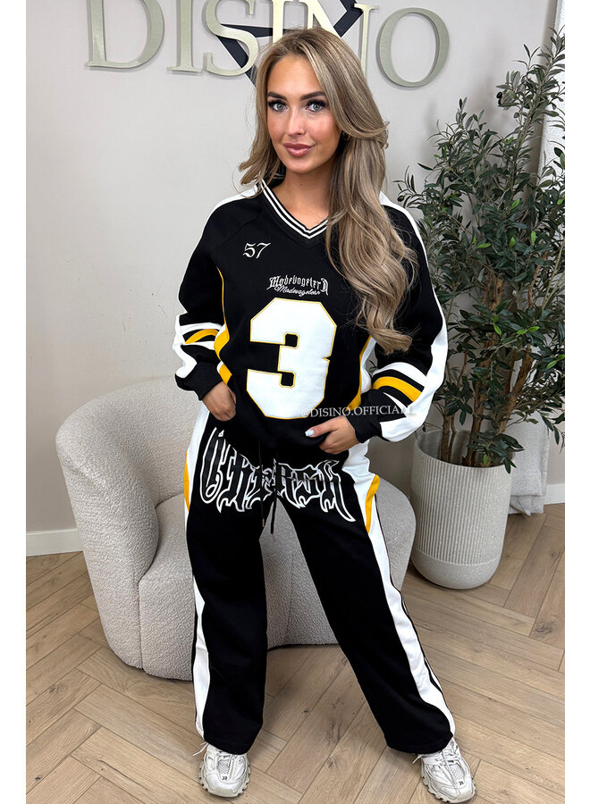 BLACK - 'VARSITY POWER SET' - PREMIUM QUALITY SWEATER + JOGGER SET
