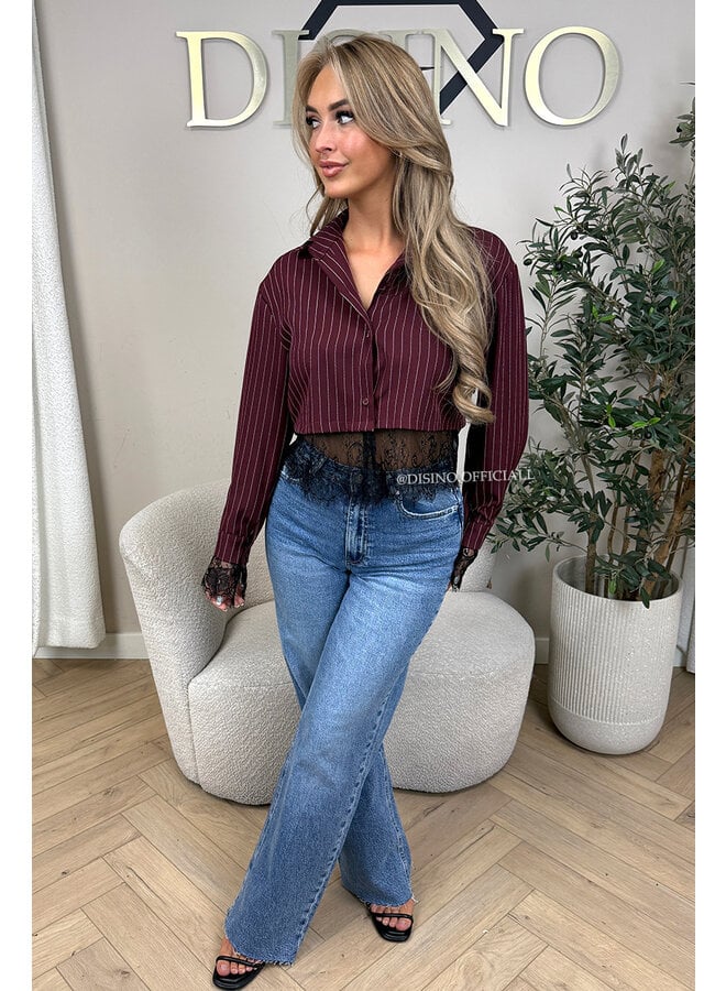 BORDEAUX - 'JILOU BLOUSE' - CROPPED LACE STRIPED BLOUSE