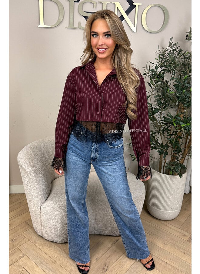 BORDEAUX - 'JILOU BLOUSE' - CROPPED LACE STRIPED BLOUSE