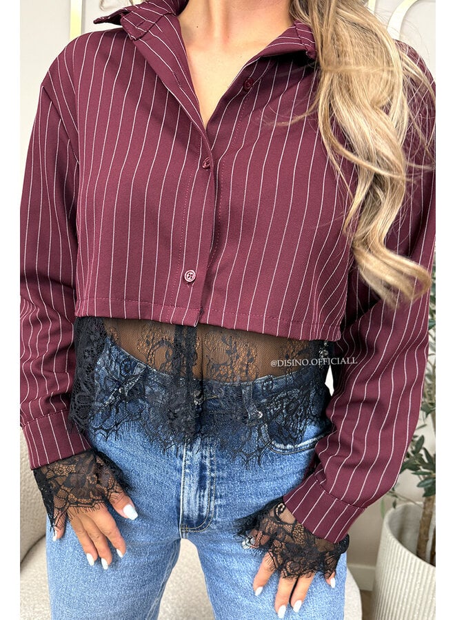 BORDEAUX - 'JILOU BLOUSE' - CROPPED LACE STRIPED BLOUSE