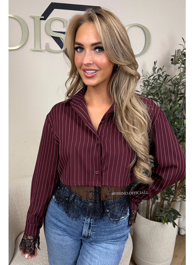 BORDEAUX - 'JILOU BLOUSE' - CROPPED LACE STRIPED BLOUSE