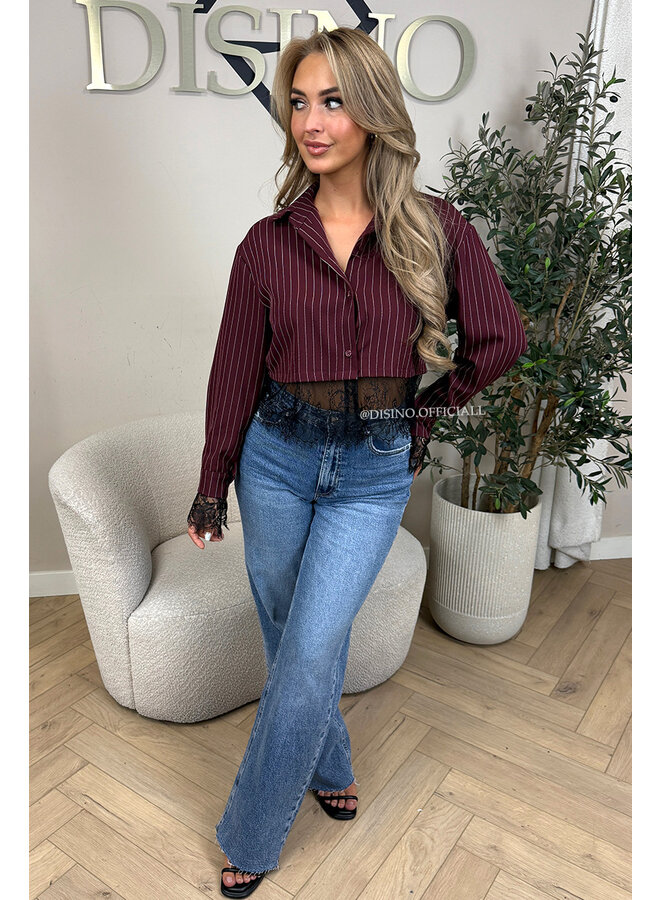 BORDEAUX - 'JILOU BLOUSE' - CROPPED LACE STRIPED BLOUSE