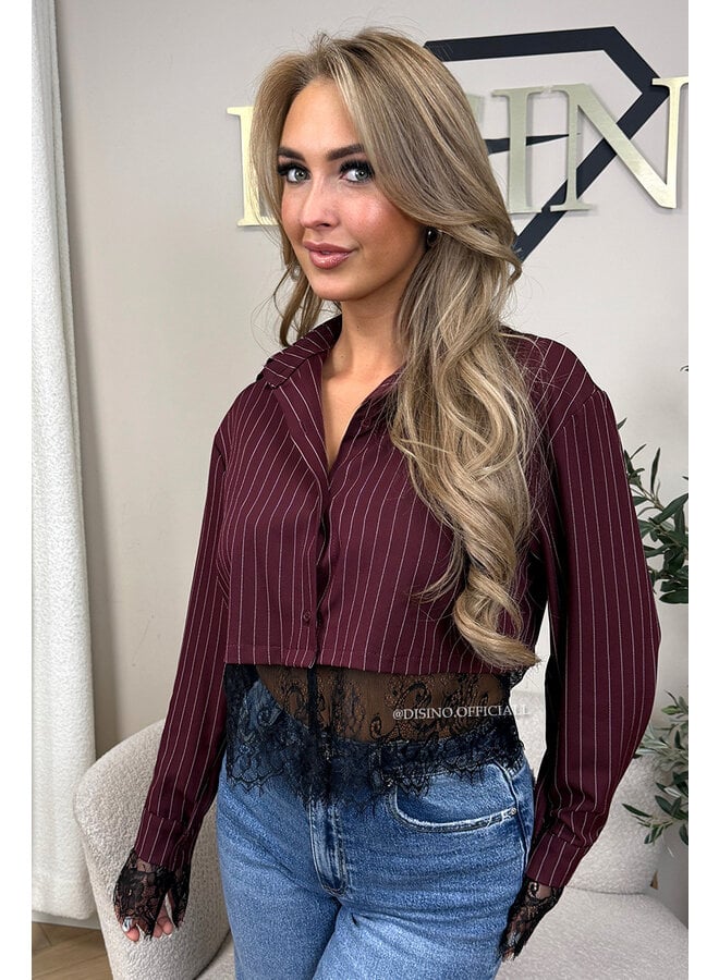 BORDEAUX - 'JILOU BLOUSE' - CROPPED LACE STRIPED BLOUSE