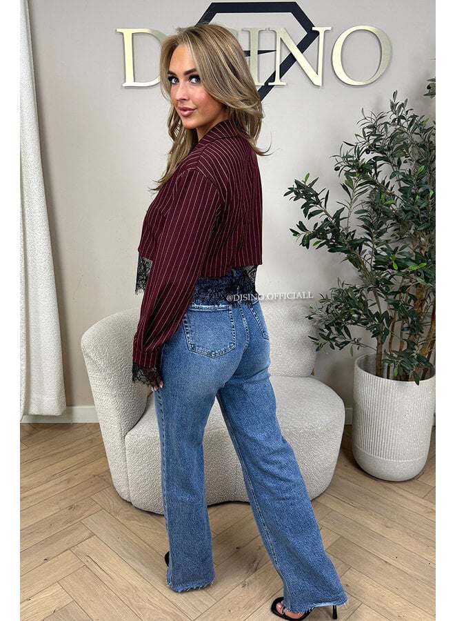 BORDEAUX - 'JILOU BLOUSE' - CROPPED LACE STRIPED BLOUSE