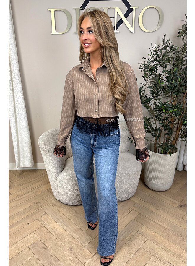 BEIGE - 'JILOU BLOUSE' - CROPPED LACE STRIPED BLOUSE