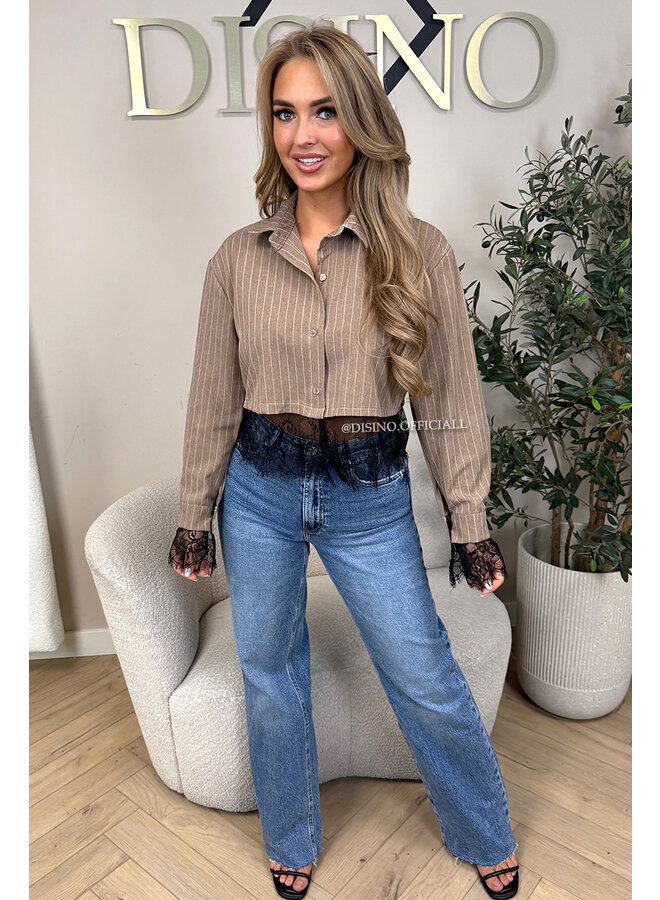 BEIGE - 'JILOU BLOUSE' - CROPPED LACE STRIPED BLOUSE