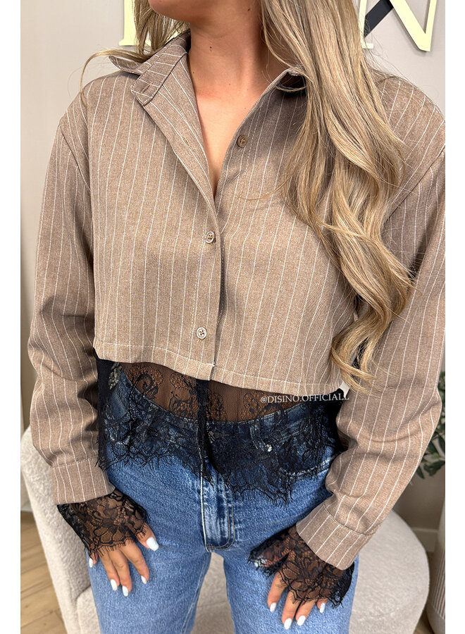 BEIGE - 'JILOU BLOUSE' - CROPPED LACE STRIPED BLOUSE