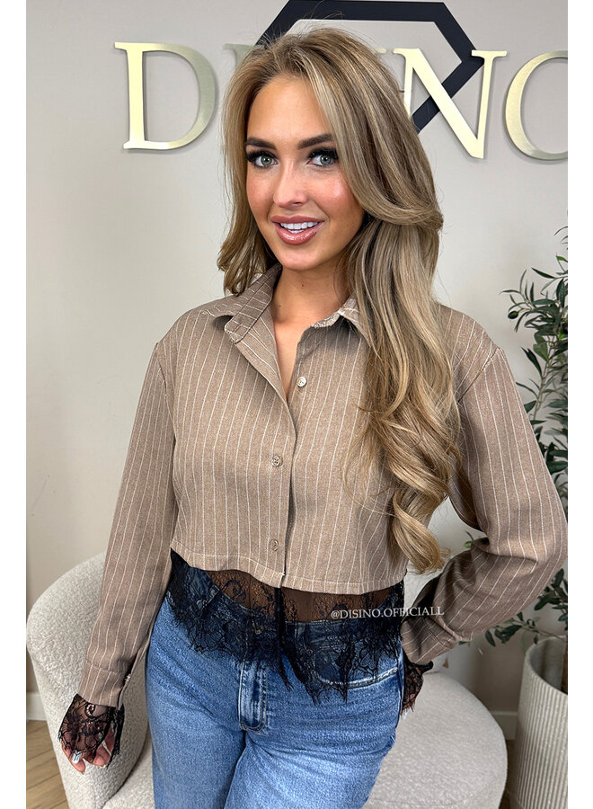 BEIGE - 'JILOU BLOUSE' - CROPPED LACE STRIPED BLOUSE