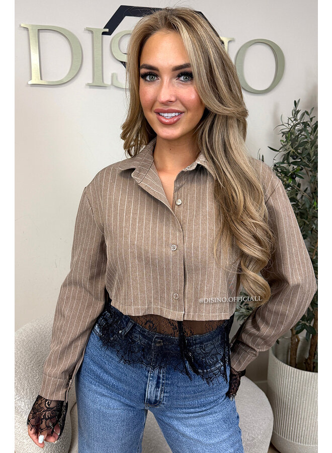 BEIGE - 'JILOU BLOUSE' - CROPPED LACE STRIPED BLOUSE