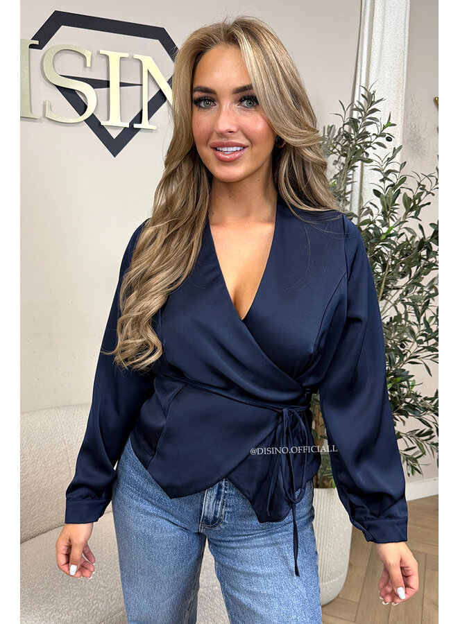 NAVY BLUE - 'ASHLEY BLOUSE' - PREMIUM QUALITY WRAP ON BLOUSE
