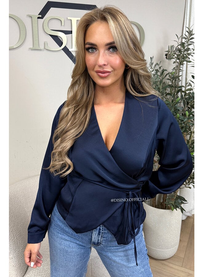 NAVY BLUE - 'ASHLEY BLOUSE' - PREMIUM QUALITY WRAP ON BLOUSE