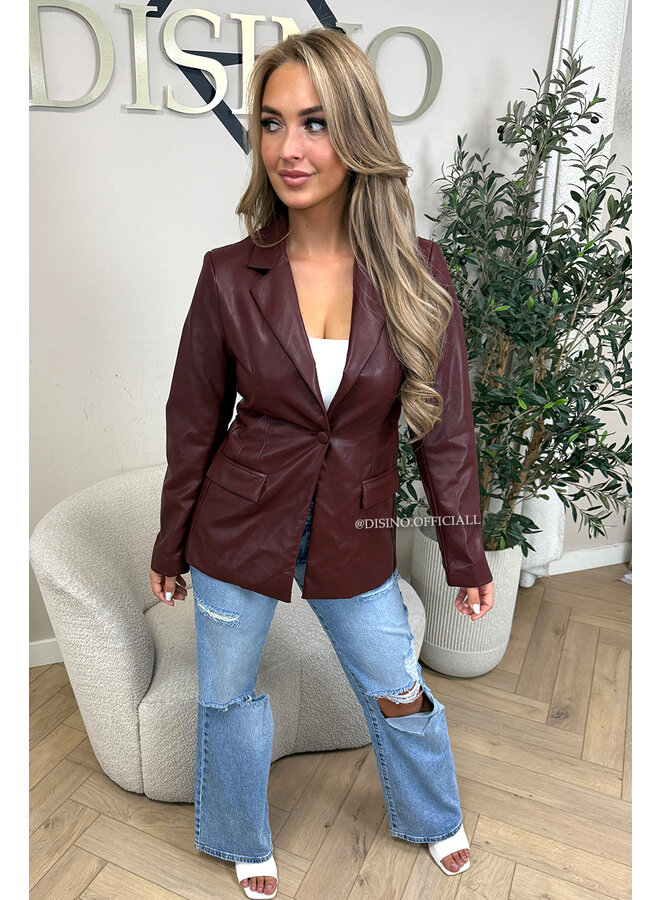 BORDEAUX - 'KYRA BLAZER' - FAUX LEATHER BLAZER