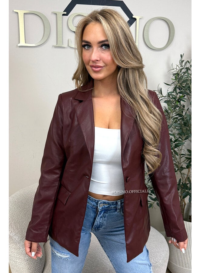 BORDEAUX - 'KYRA BLAZER' - FAUX LEATHER BLAZER