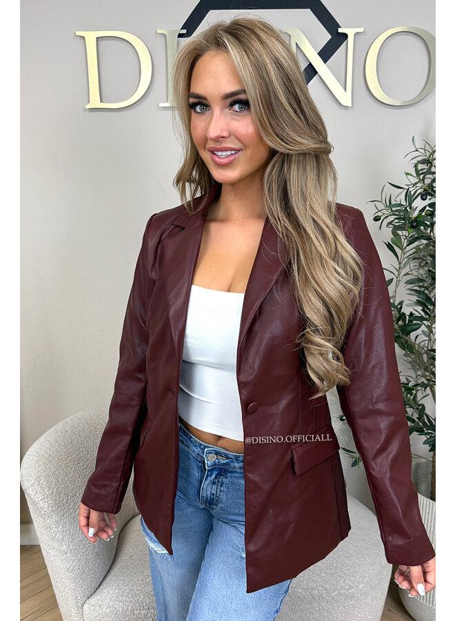 BORDEAUX - 'KYRA BLAZER' - FAUX LEATHER BLAZER