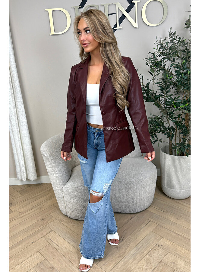 BORDEAUX - 'KYRA BLAZER' - FAUX LEATHER BLAZER
