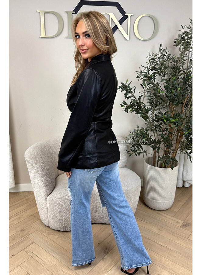 BLACK - 'KYRA BLAZER' - FAUX LEATHER BLAZER