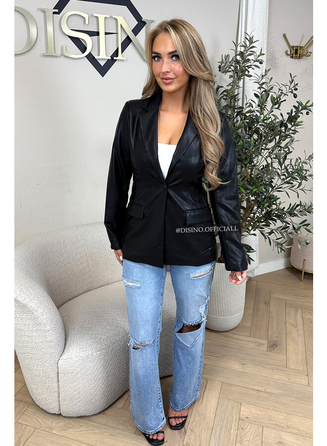 BLACK - 'KYRA BLAZER' - FAUX LEATHER BLAZER