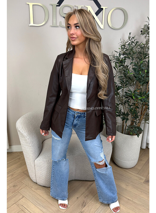 CHOCO - 'KYRA BLAZER' - FAUX LEATHER BLAZER