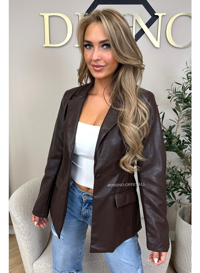 CHOCO - 'KYRA BLAZER' - FAUX LEATHER BLAZER