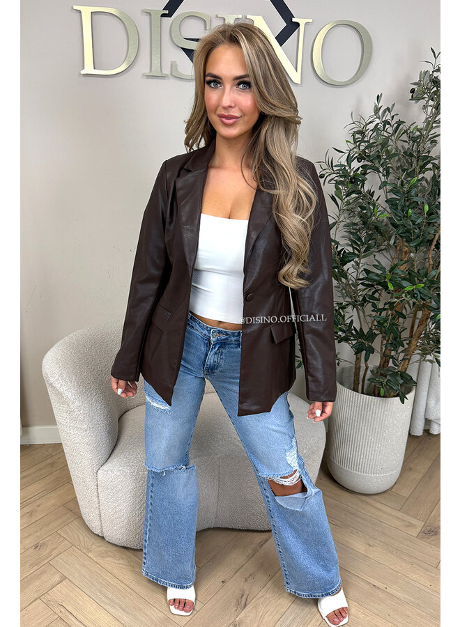 CHOCO - 'KYRA BLAZER' - FAUX LEATHER BLAZER