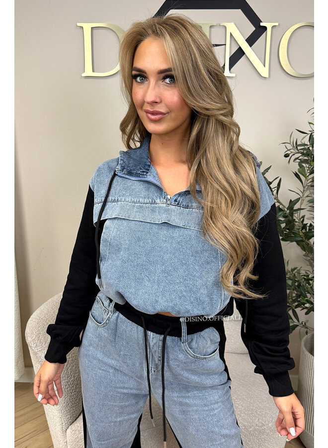 BLACK - 'AUDRY SET' - HALF DENIM HALF JOGGER SET