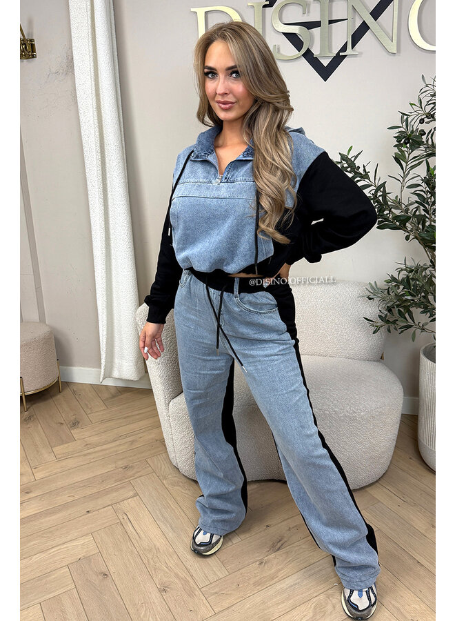 BLACK - 'AUDRY SET' - HALF DENIM HALF JOGGER SET