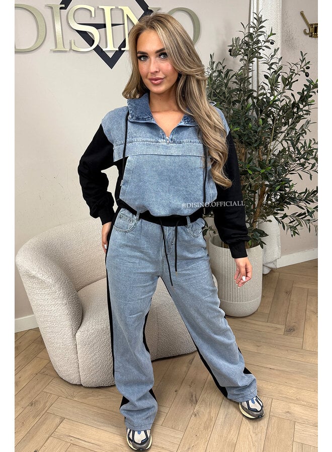 BLACK - 'AUDRY SET' - HALF DENIM HALF JOGGER SET