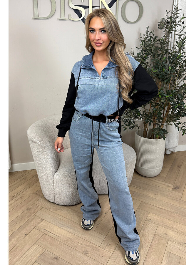 BLACK - 'AUDRY SET' - HALF DENIM HALF JOGGER SET