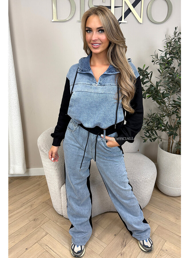BLACK - 'AUDRY SET' - HALF DENIM HALF JOGGER SET