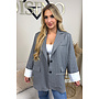 GREY - 'ROSIE STRIPED BLAZER' - TURN-UP SLEEVE OVERSIZED BOYFRIEND BLAZER