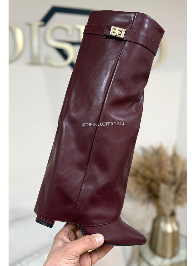 BURGUNDY - 'LEATHER SHARK BOOTS' - PREMIUM QUALITY PERFECT HIGH HEELS